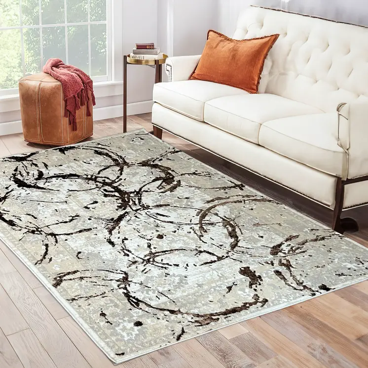 9' X 12' Beige and Gold Abstract Area Rug