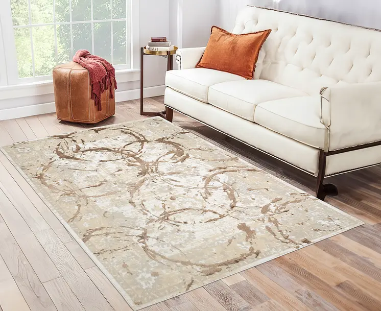 9' X 12' Beige and Gold Abstract Area Rug