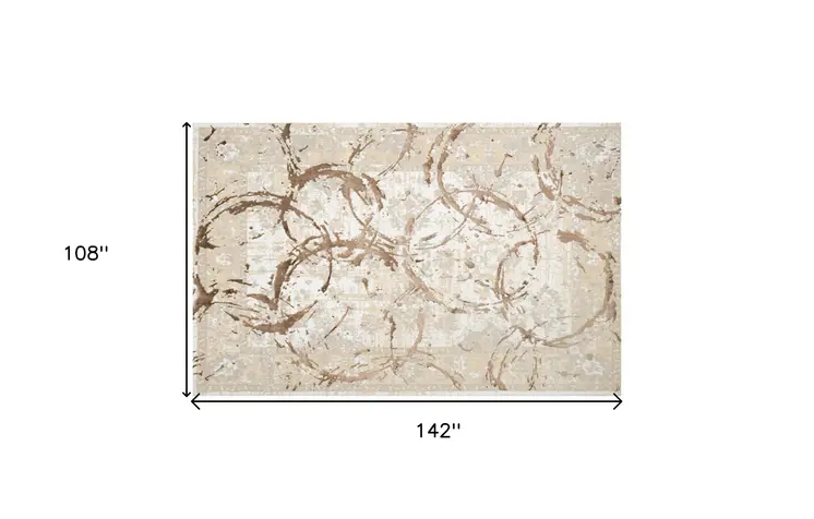 9' X 12' Beige and Gold Abstract Area Rug