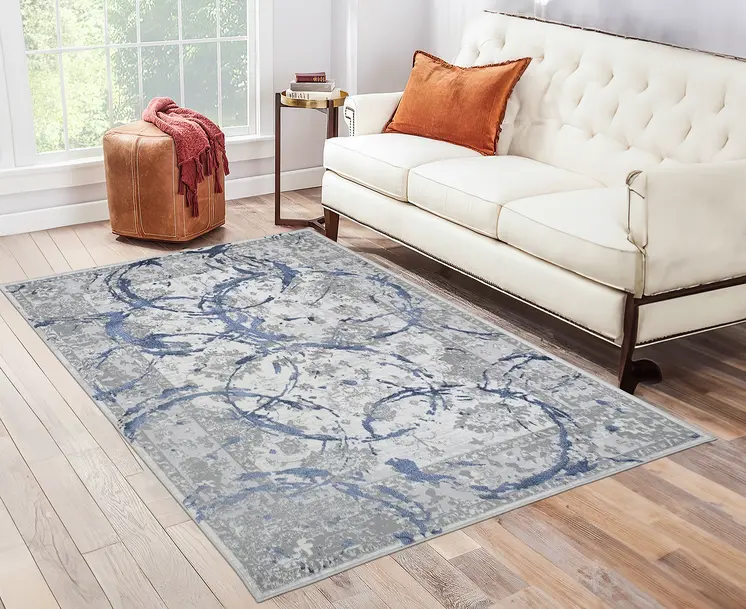 3' X 5' Ivory Blue And Gray Abstract Area Rug