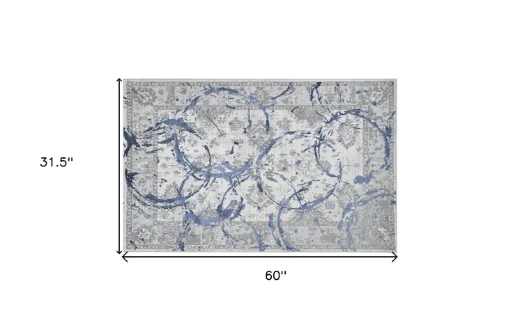 3' X 5' Ivory Blue And Gray Abstract Area Rug