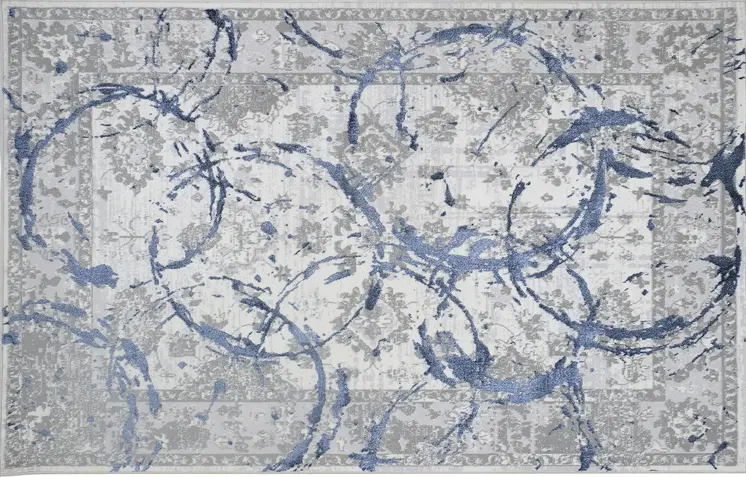 3' X 5' Ivory Blue And Gray Abstract Area Rug