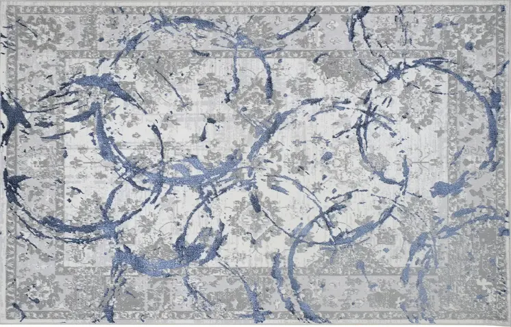 4' X 6' Ivory Blue And Gray Abstract Area Rug