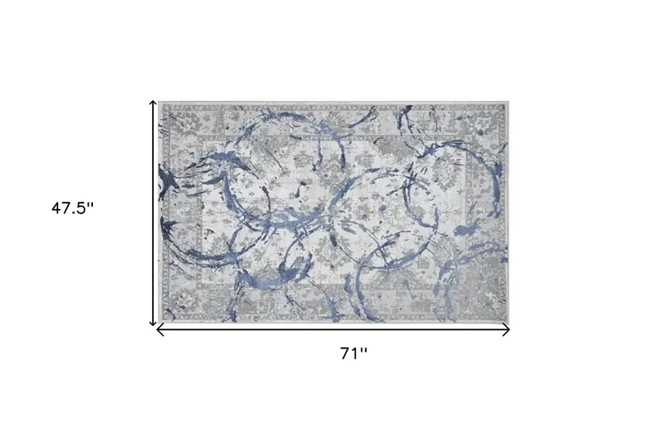 4' X 6' Ivory Blue And Gray Abstract Area Rug