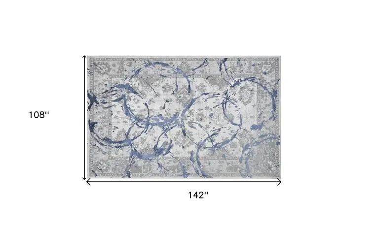 9' X 12' Ivory Blue And Gray Abstract Area Rug