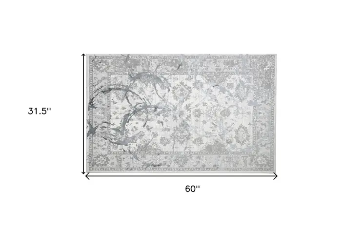3' X 5' Gray and Silver Abstract Area Rug