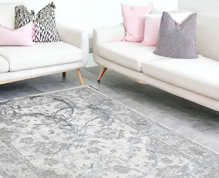8' X 11' Gray and Silver Abstract Area Rug