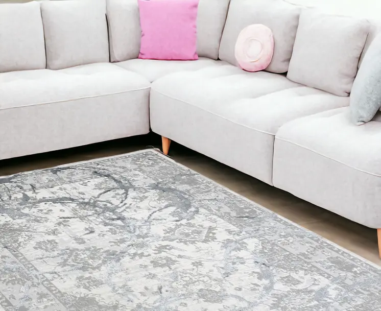9' X 12' Gray and Silver Abstract Area Rug