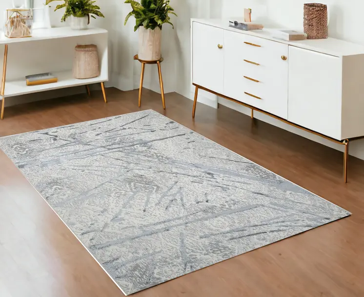 4' X 6' Gray and Silver Abstract Area Rug