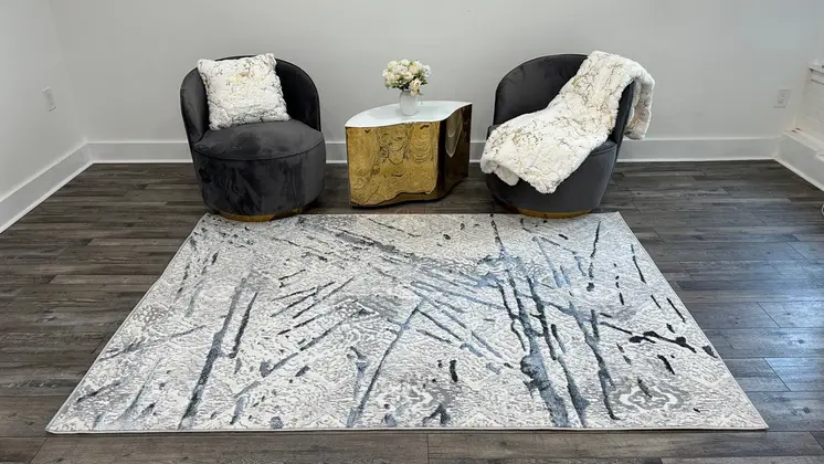 5' X 8' Gray and Silver Abstract Area Rug