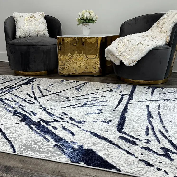 4' X 6' Ivory and Blue Abstract Area Rug