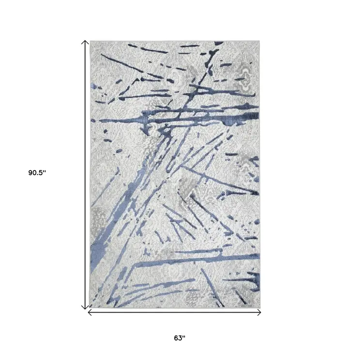 5' X 8' Ivory and Blue Abstract Area Rug