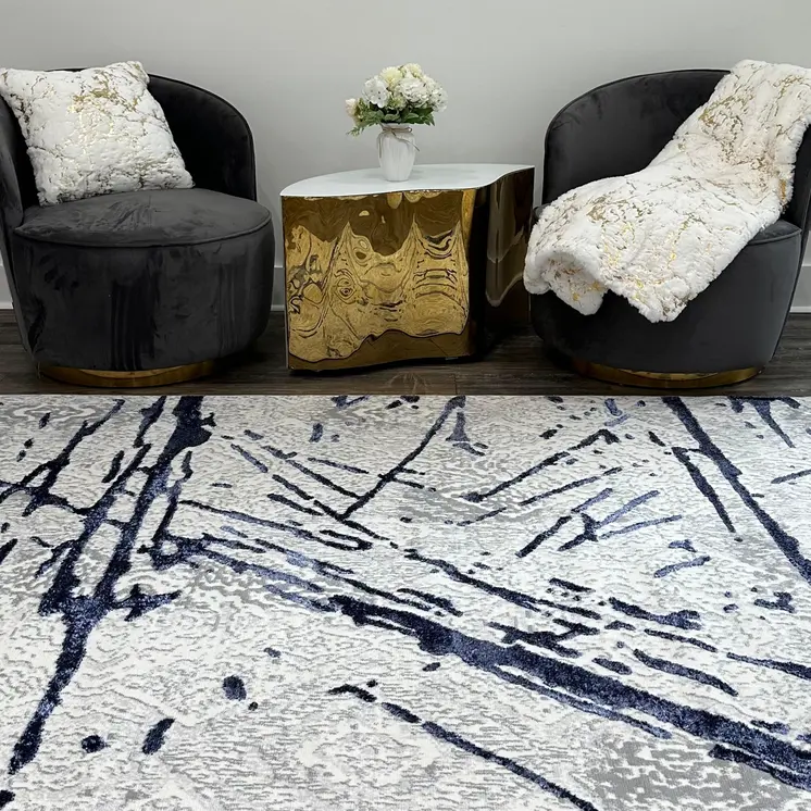 5' X 8' Ivory and Blue Abstract Area Rug
