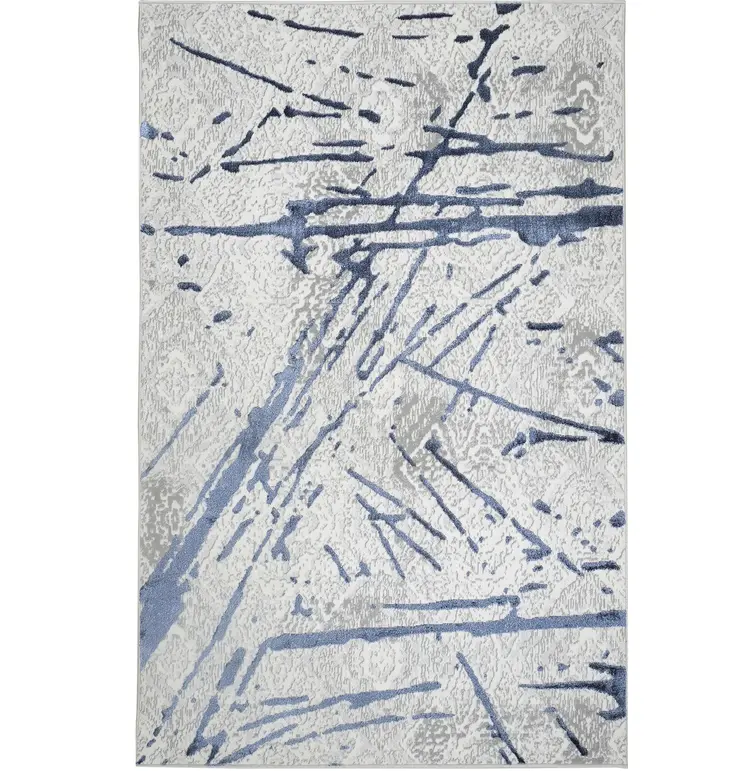 9' X 12' Ivory and Blue Abstract Area Rug