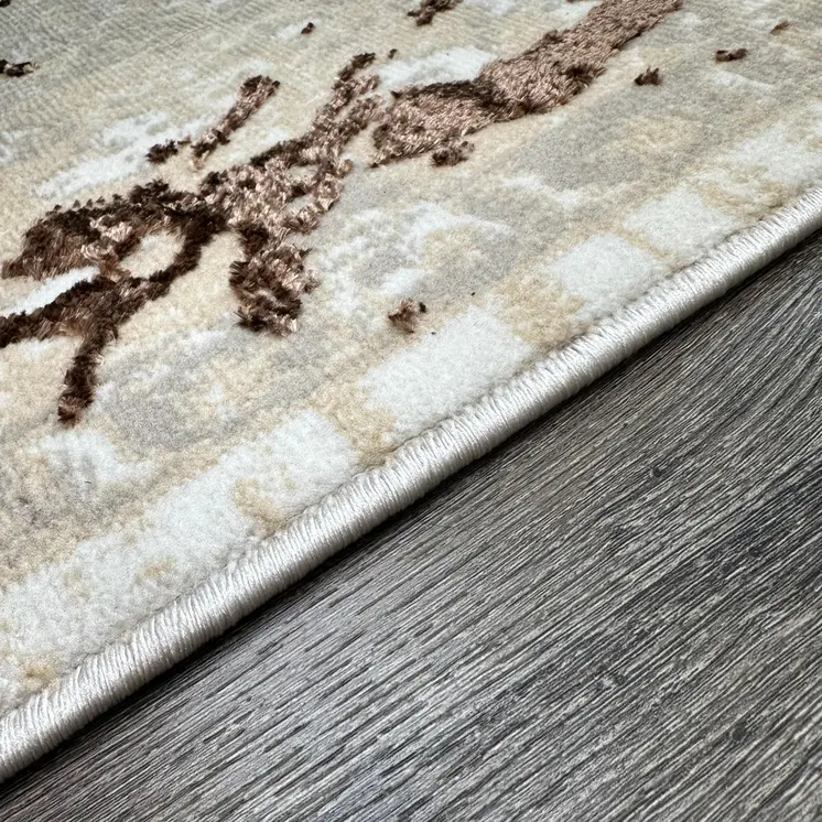 5' X 8' Ivory and Brown Abstract Area Rug