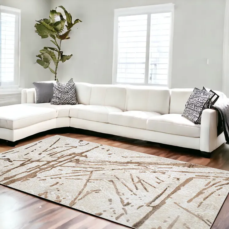 9' X 12' Ivory and Brown Abstract Area Rug