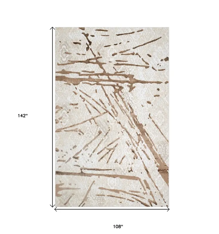 9' X 12' Ivory and Brown Abstract Area Rug