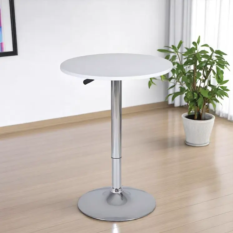 24" White and Silver Rounded Wood and Iron Bar Table