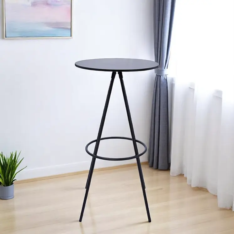 31" Black Rounded Wood and Iron Bar Table