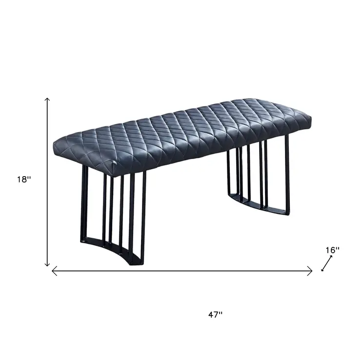 47" Dark Gray and Black Faux Leather Upholstered Dining Bench