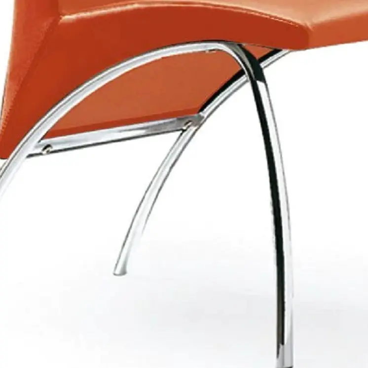 Set of Two Orange And Silver Upholstered Faux Leather Dining Side Chairs