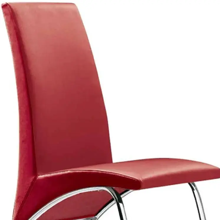Set of Two Red and Silver Upholstered Faux Leather Dining Side Chairs