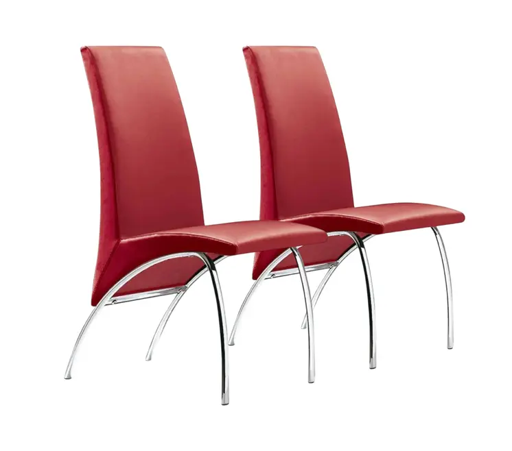 Set of Two Red and Silver Upholstered Faux Leather Dining Side Chairs