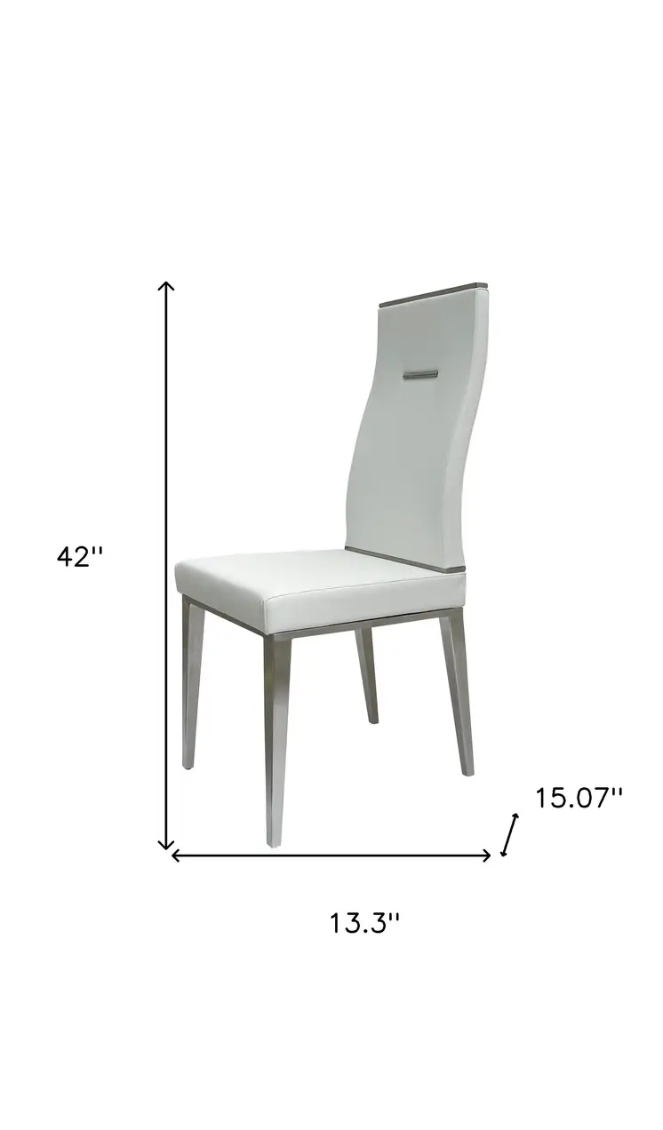 Set of Four White and Silver Upholstered Faux Leather Dining Side Chairs