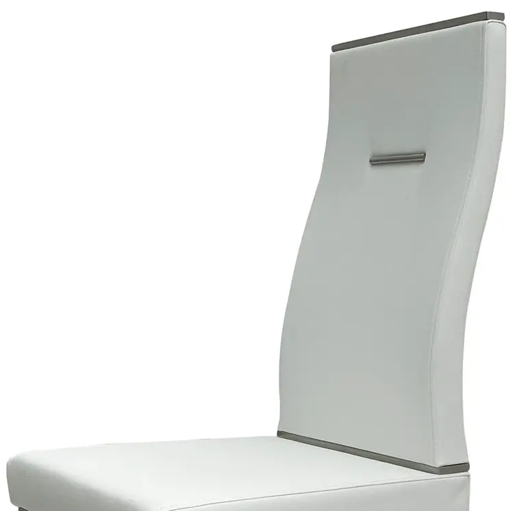 Set of Four White and Silver Upholstered Faux Leather Dining Side Chairs