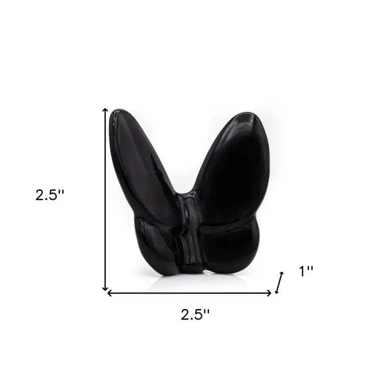3" Black Crystal Butterfly Figurine Tabletop Sculpture