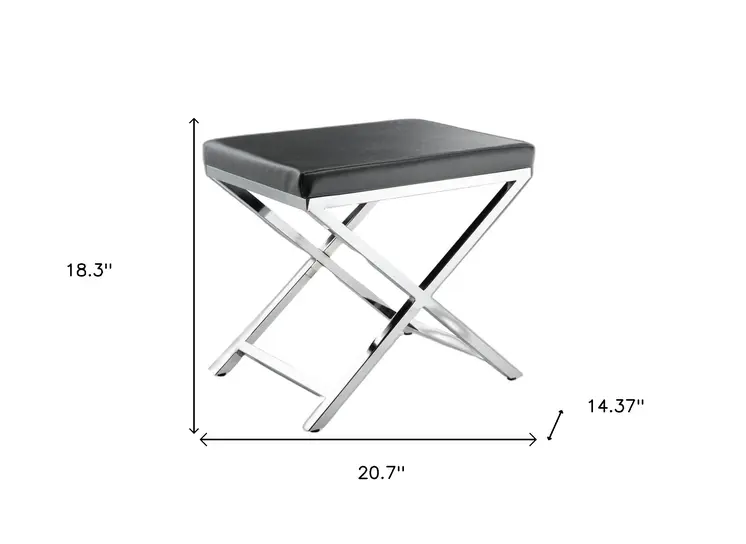 21" Charcoal and Silver Faux Leather Vanity Chair