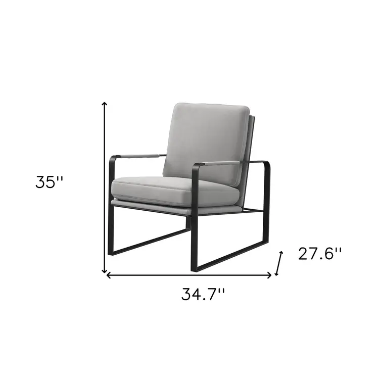 35" Light Gray and Black Velvet And Metal Lounge Chair
