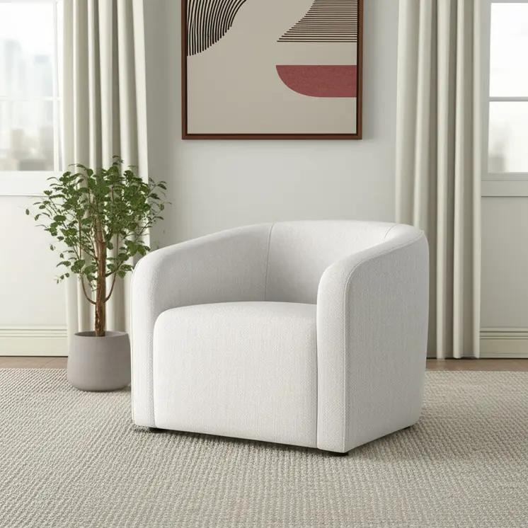 32" Off White Fabric Barrel Club Chair