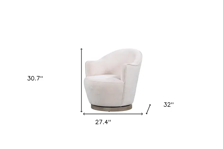 27" Off White Fabric Swivel Barrel Chair