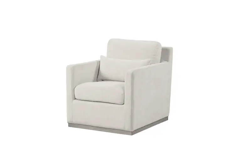 30" Cream Fabric Swivel Club Chair And Toss Pillow