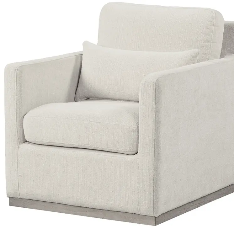 30" Cream Fabric Swivel Club Chair And Toss Pillow