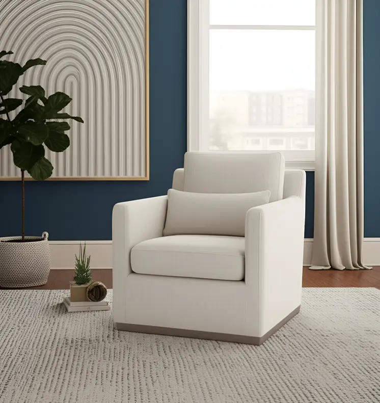 30" Cream Fabric Swivel Club Chair And Toss Pillow