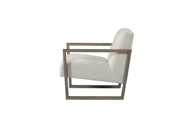 28" Beige and Ash Gray Fabric And Wood Arm Chair