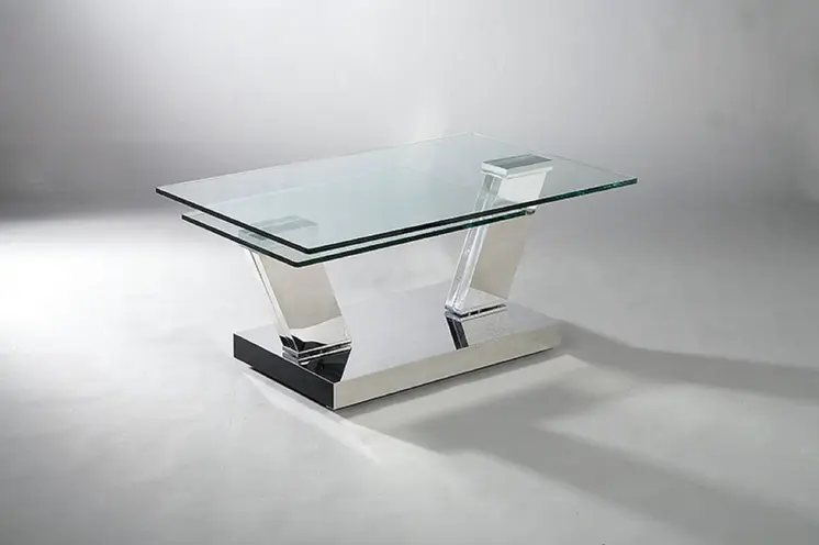 32" Clear And Silver Glass And Stainless Steel Floor Shelf Coffee Table