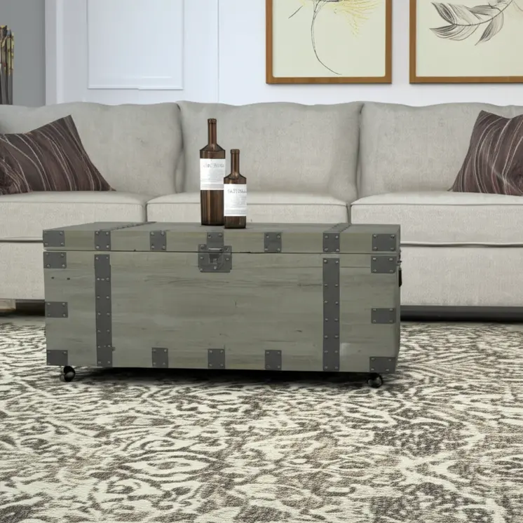 22" Brown Reclaimed Wood Distressed Trunk Coffee Table