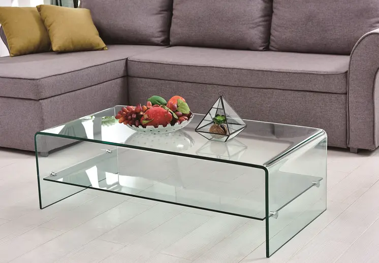 43" Clear Glass Sled Coffee Table With Shelf