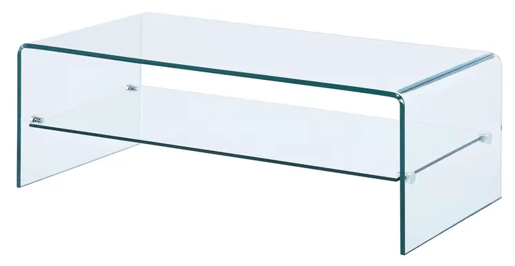 43" Clear Glass Sled Coffee Table With Shelf