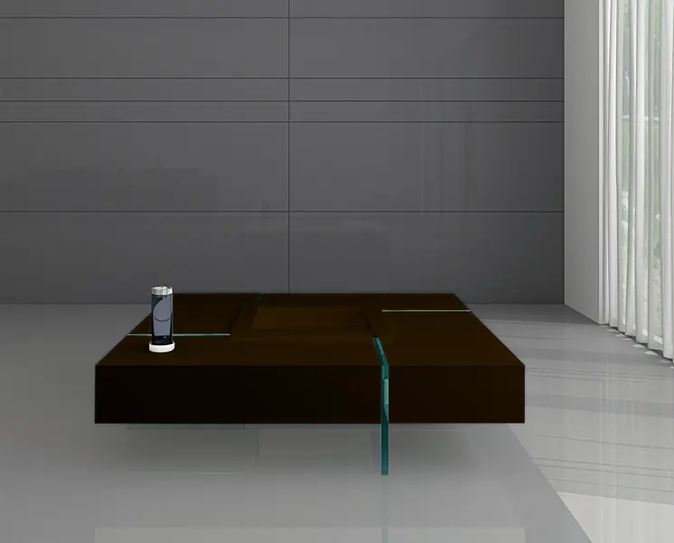 47" Espresso and Clear Wood and Glass Square Coffee Table