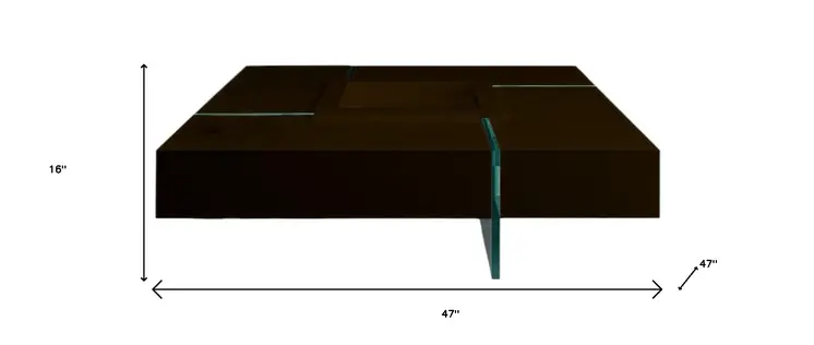 47" Espresso and Clear Wood and Glass Square Coffee Table