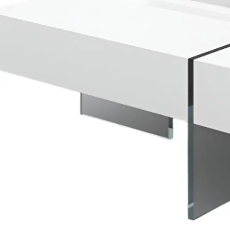 47" White And Clear Wood And Glass Square Sled Coffee Table