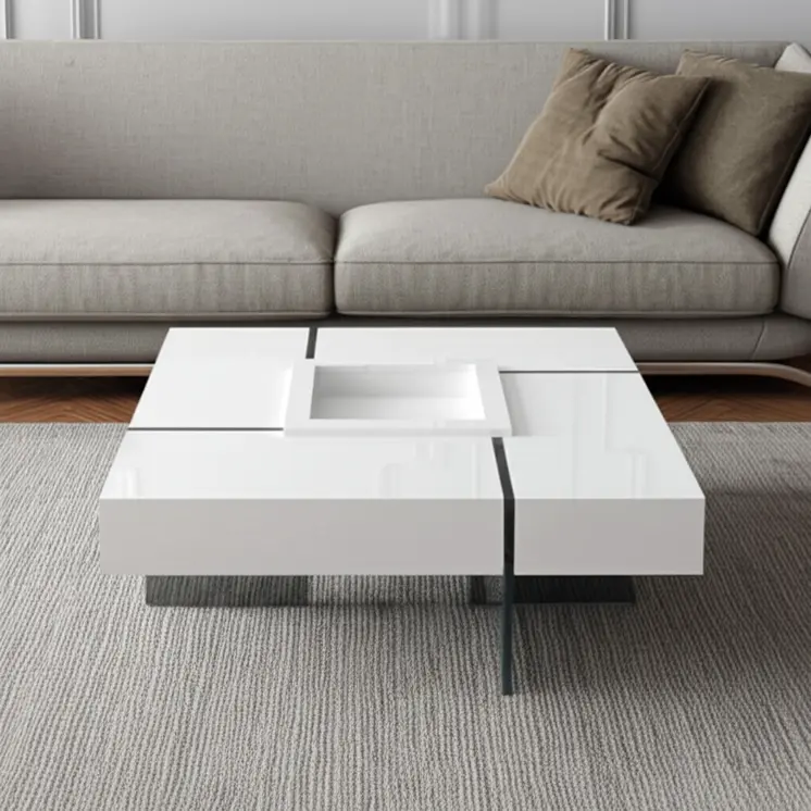 47" White And Clear Wood And Glass Square Sled Coffee Table