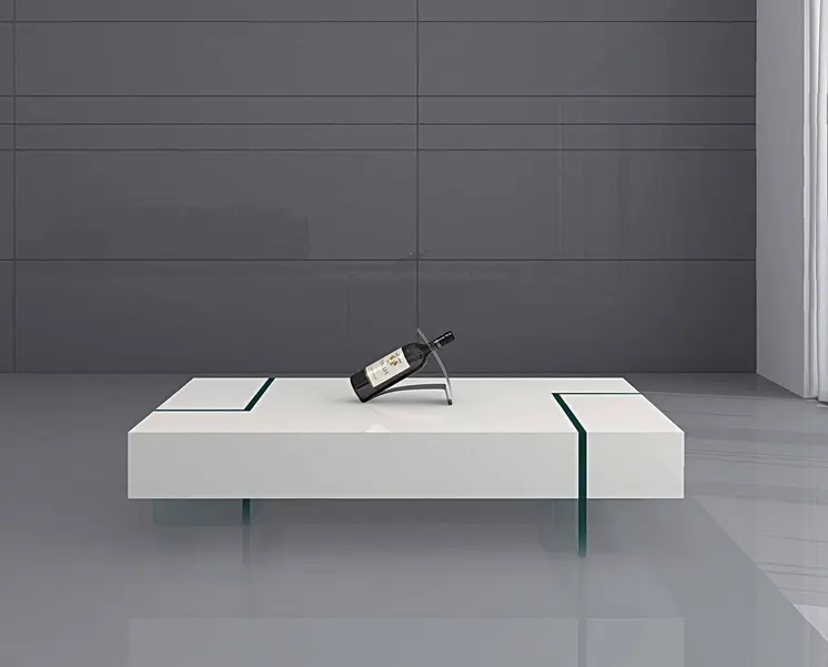 53" White And Clear Wood And Glass Sled Coffee Table