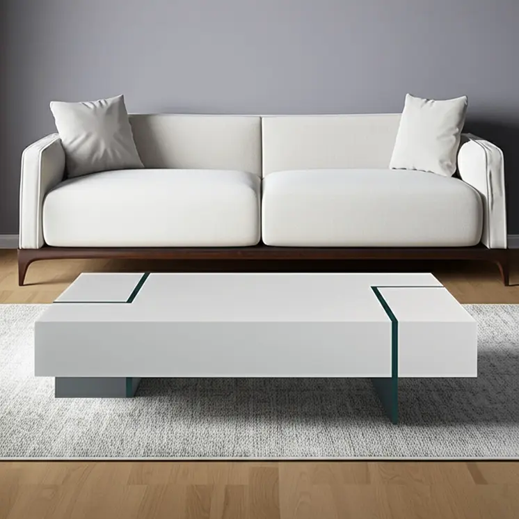 53" White And Clear Wood And Glass Sled Coffee Table