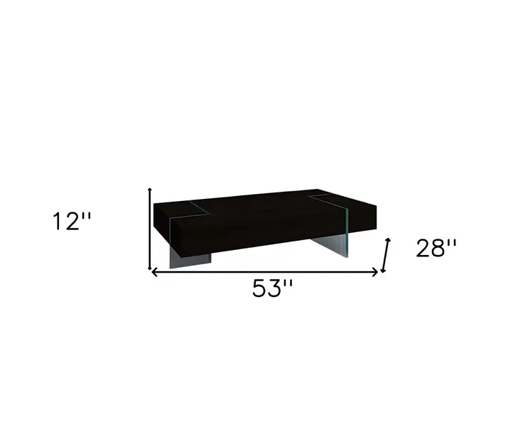 53" Black And Clear Wood And Glass Sled Coffee Table