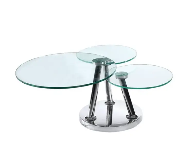 32" Clear And Silver Glass And Metal Round Floor Shelf Coffee Table